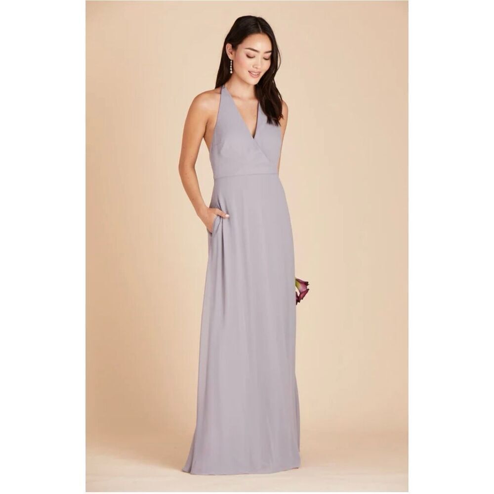 Birdy Grey Moni Halter Gown Silver Grey Chiffon Bridesmaid Dress 2XL NWT Pockets